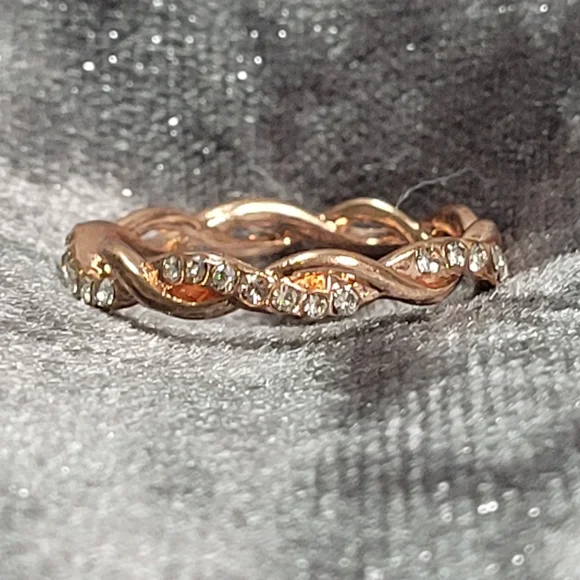 Classic Cubic Zirconia Rose Gold Color Wedding Band - Picture 1 of 5